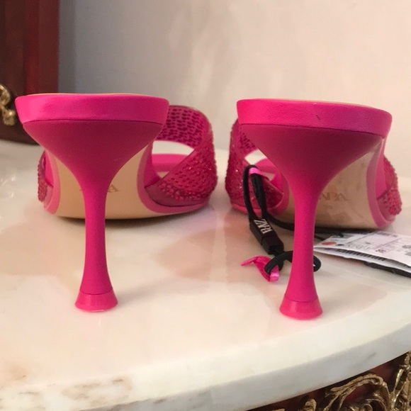 Zara SPARKLY VINYL PINK FUCHSIA SANDALS sz.8 - Picture 11 of 12